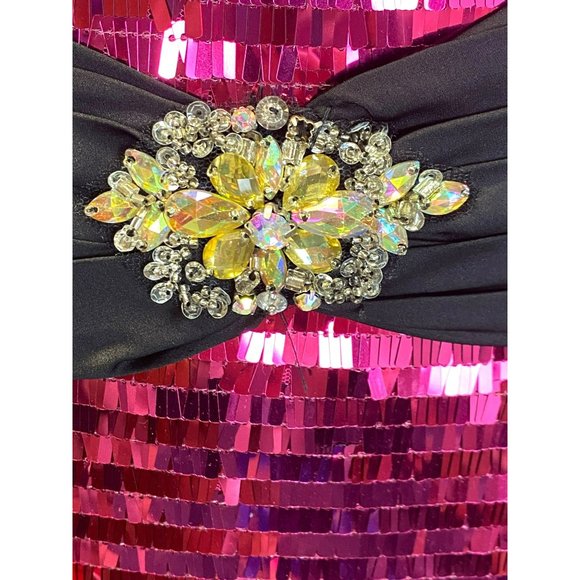 Vintage 90s Alyce Paris Pink XS Sequin Strapless Straps Short Mini Dress NWT! - Picture 5 of 10